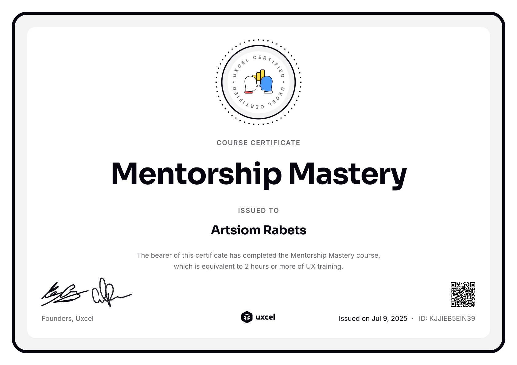 Artsiom Rabets's certificate